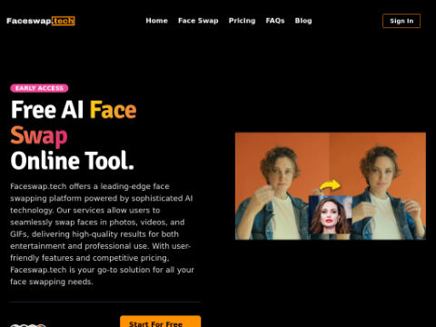 Screenshot of the homepage of faceswap.tech