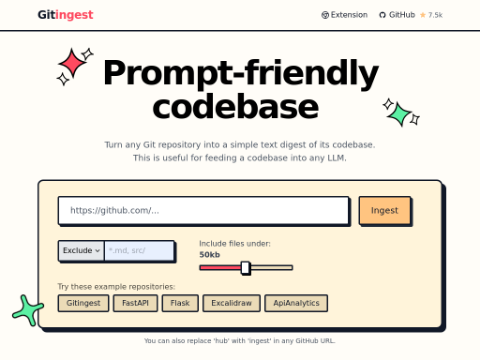 Screenshot of the homepage of gitingest.com