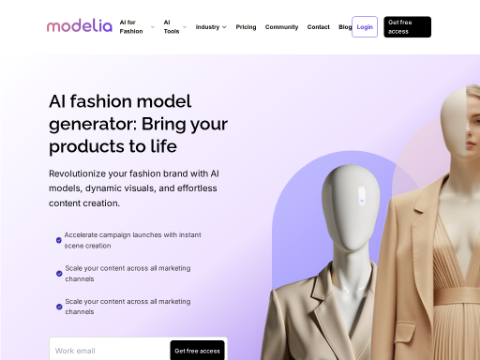 Screenshot of the homepage of modelia.ai