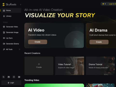 Screenshot of the homepage of www.skyreels.ai
