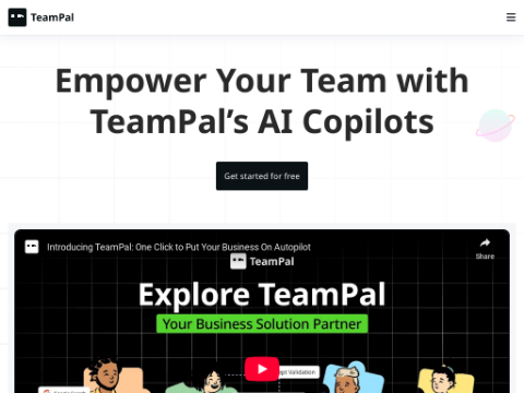 Screenshot of the homepage of teampal.ai