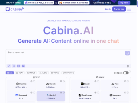 Screenshot of the homepage of cabina.ai