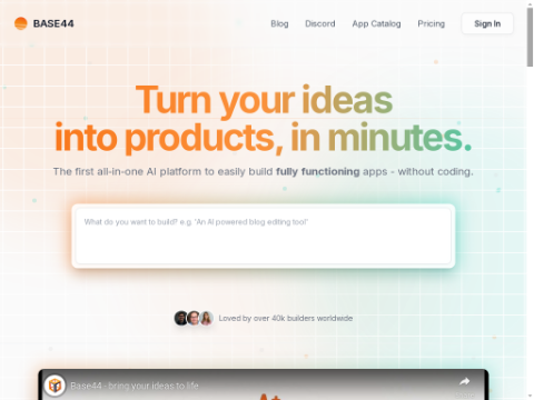 Screenshot of the homepage of base44.com