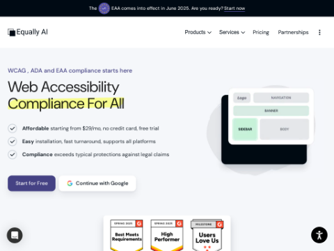 Screenshot of the homepage of equally.ai