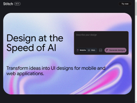 Screenshot of the homepage of stitch.withgoogle.com