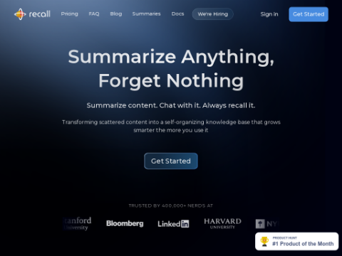 Screenshot of the homepage of www.getrecall.ai