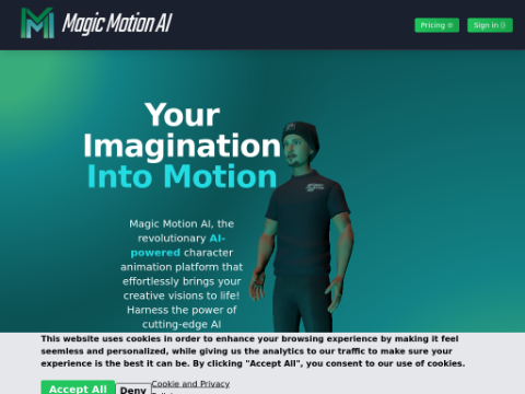 Screenshot of the homepage of www.magicmotion.ai