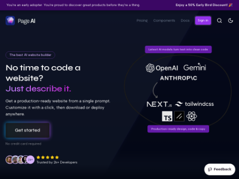 Screenshot of the homepage of pageai.pro