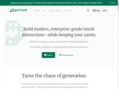 Screenshot of the homepage of www.parlant.io