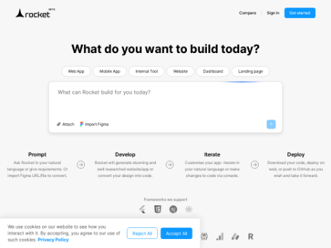 Screenshot of the homepage of www.rocket.new