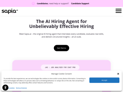 Screenshot of the homepage of sapia.ai