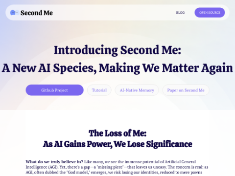 Screenshot of the homepage of www.secondme.io