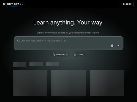 Screenshot of the homepage of study.space