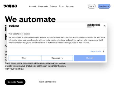 Screenshot of the homepage of yasna.ai