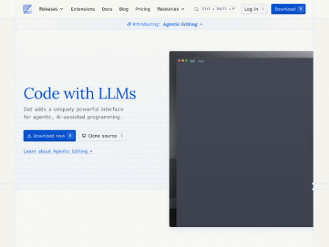 Screenshot of the homepage of zed.dev