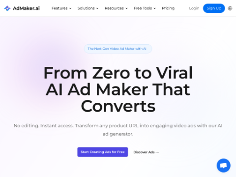 Screenshot of the homepage of admaker.ai
