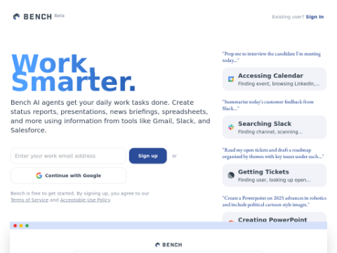 Screenshot of the homepage of bench.io
