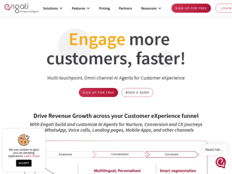 Screenshot of the homepage of www.engati.com