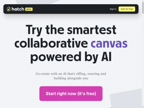 Screenshot of the homepage of hatchcanvas.com