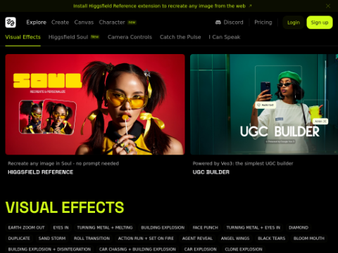 Screenshot of the homepage of higgsfield.ai