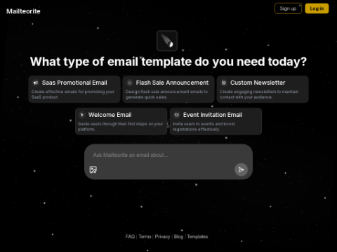 Screenshot of the homepage of mailteorite.com