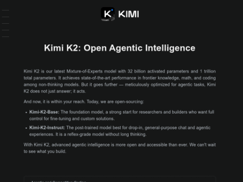 Screenshot of the homepage of moonshotai.github.io