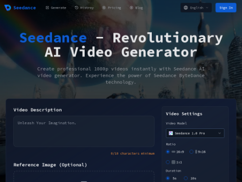 Screenshot of the homepage of www.seedance.tv