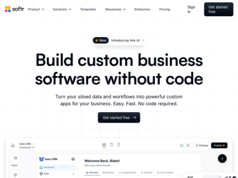 Screenshot of the homepage of www.softr.io