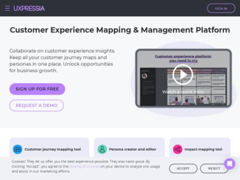 Screenshot of the homepage of uxpressia.com