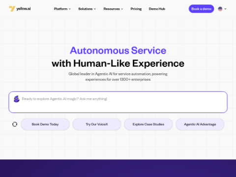 Screenshot of the homepage of yellow.ai
