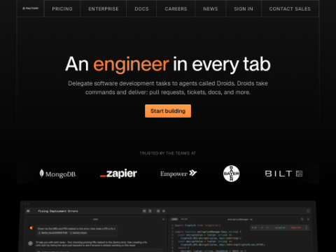 Screenshot of the homepage of www.factory.ai