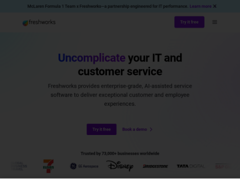 Screenshot of the homepage of www.freshworks.com