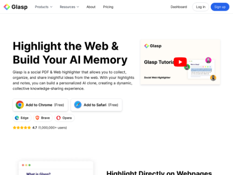 Screenshot of the homepage of glasp.co