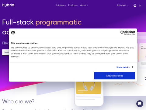 Screenshot of the homepage of hybrid.ai