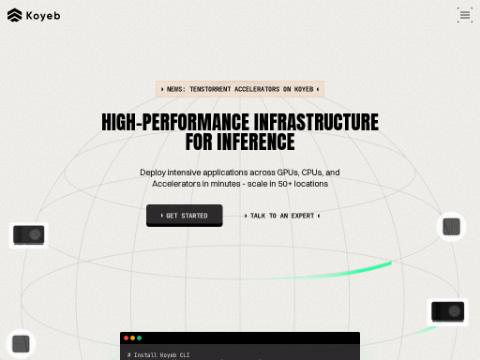 Screenshot of the homepage of www.koyeb.com
