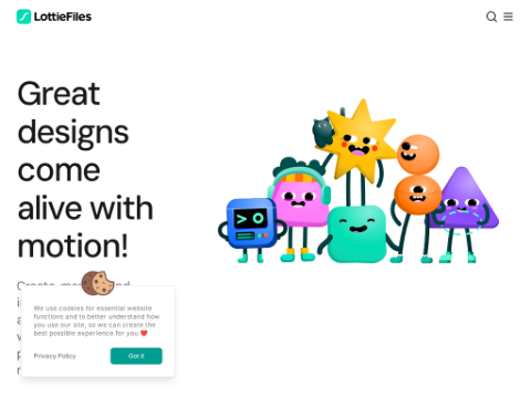 Screenshot of the homepage of lottiefiles.com