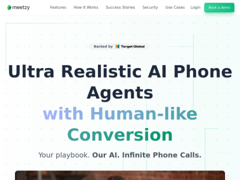 Screenshot of the homepage of meetzy.io