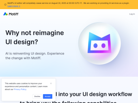 Screenshot of the homepage of www.motiff.com