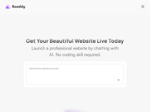 Screenshot of the homepage of readdy.ai