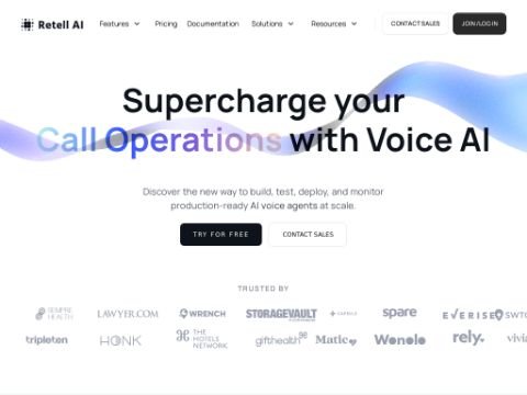 Screenshot of the homepage of www.retellai.com