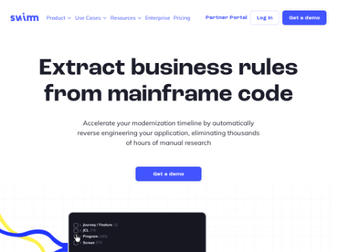 Screenshot of the homepage of swimm.io