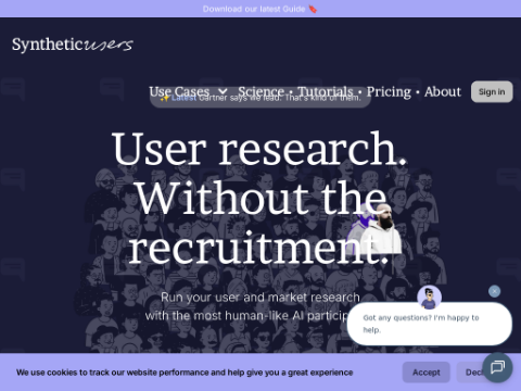 Screenshot of the homepage of www.syntheticusers.com