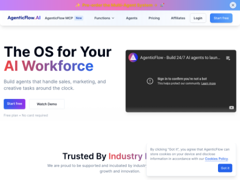 Screenshot of the homepage of agenticflow.ai