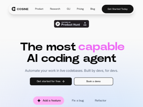Screenshot of the homepage of cosine.sh