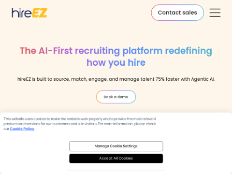 Screenshot of the homepage of hireez.com