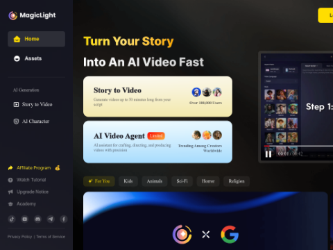 Screenshot of the homepage of magiclight.ai
