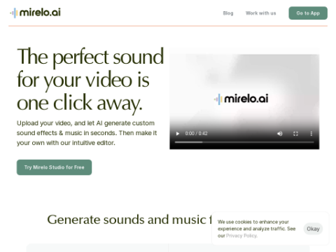 Screenshot of the homepage of www.mirelo.ai