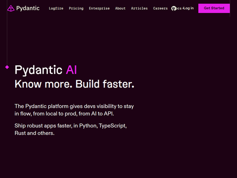 Screenshot of the homepage of pydantic.dev