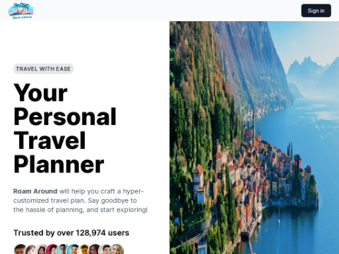 Screenshot of the homepage of roamaround.app
