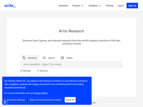 Screenshot of the homepage of scite.ai